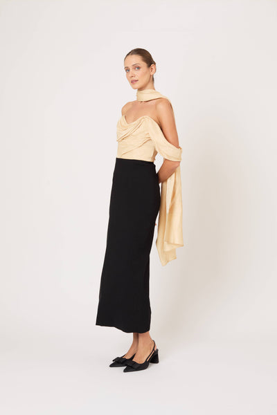 Burbling Stream Scarf Dress in Malta Linen Jacquard