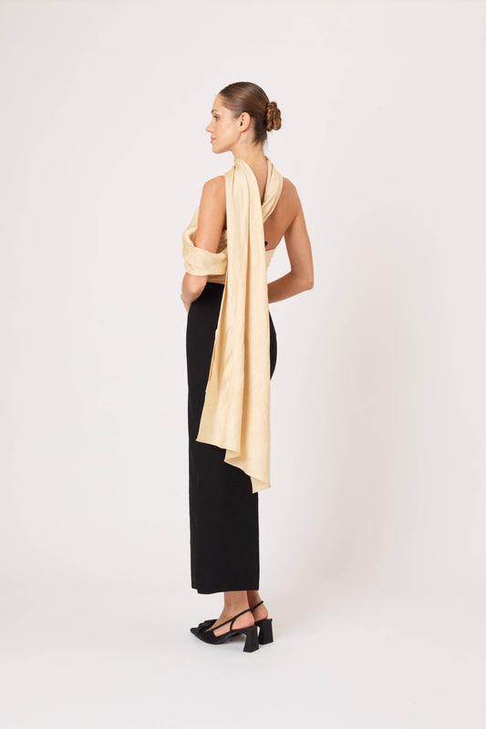 Burbling Stream Scarf Dress in Malta Linen Jacquard