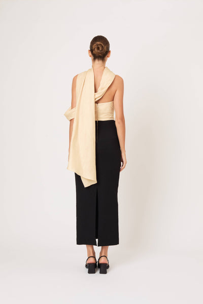 Burbling Stream Scarf Dress in Malta Linen Jacquard