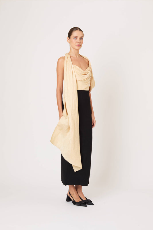 Burbling Stream Scarf Dress in Malta Linen Jacquard