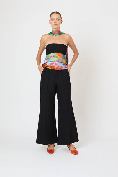 Paneled & Piped Flare Pant in Ridged Linen