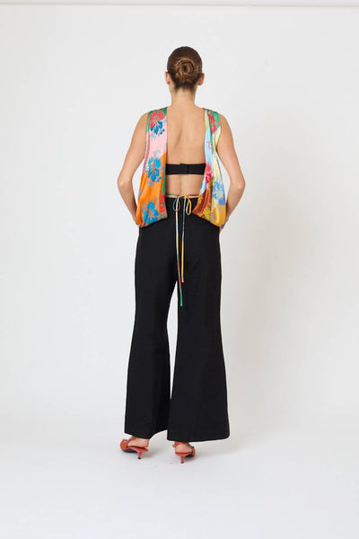 Paneled & Piped Flare Pant in Ridged Linen