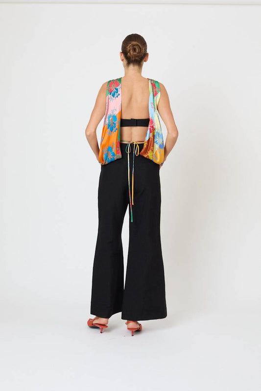 Paneled & Piped Flare Pant in Ridged Linen