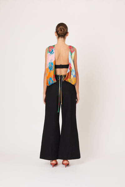 From the Front to Back Top in Hibiscus Jacquard Silk Stripe