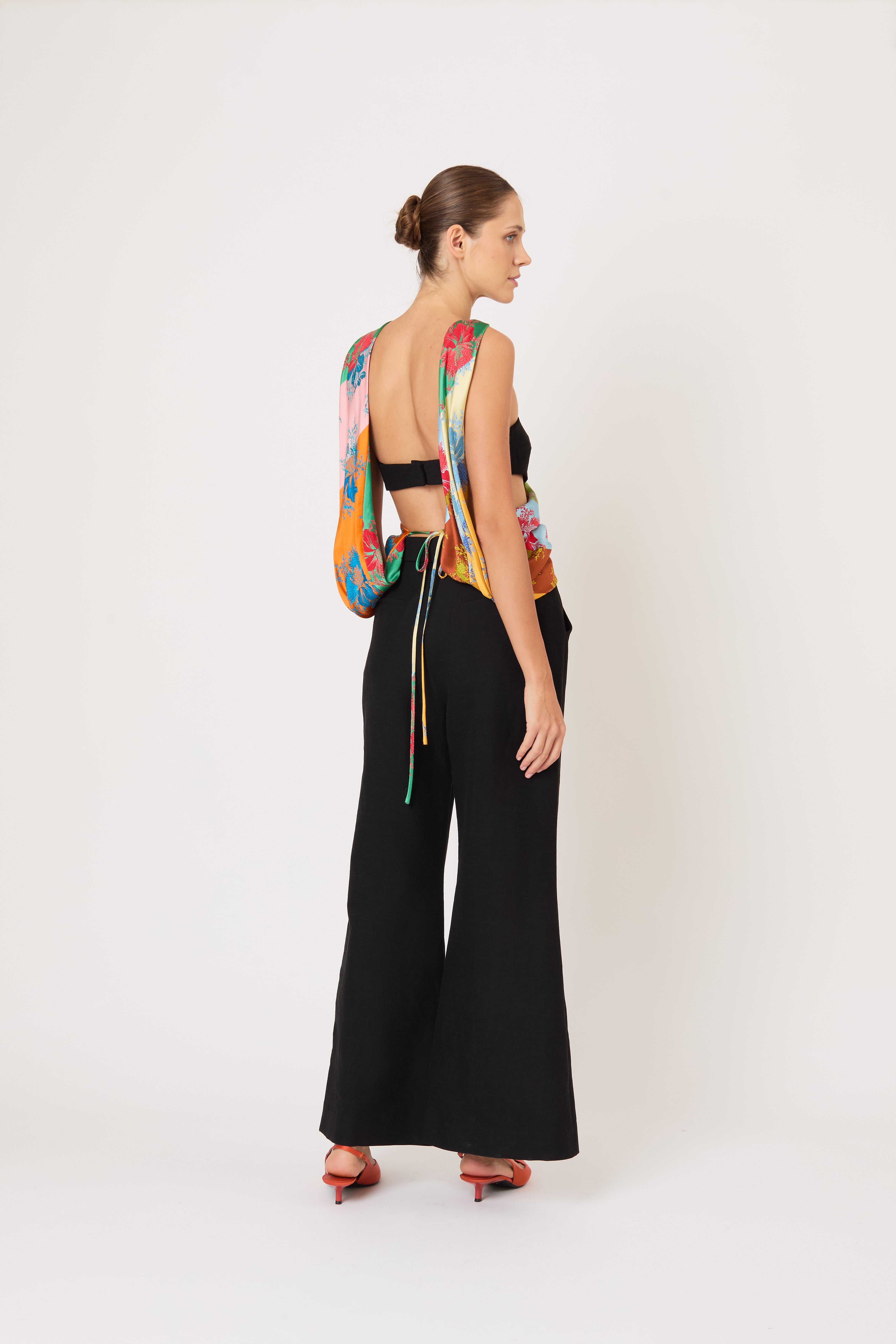 ROSIE ASSOULIN シルクトップス Row, Row, Row Your Buttons Tank in Hibiscus Jacquard Silk Stripe