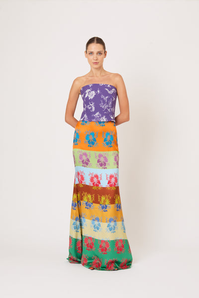 Slippery When Wet Skirt in Hibiscus Jacquard Silk Stripe
