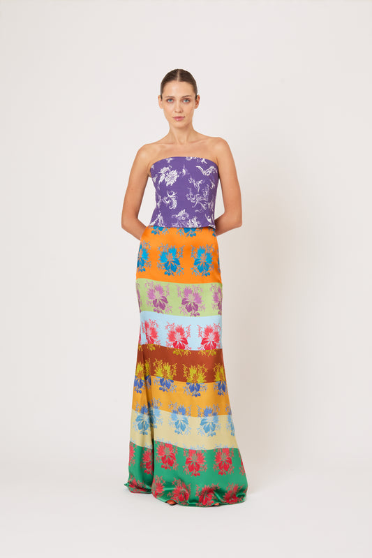 Slippery When Wet Skirt in Hibiscus Jacquard Silk Stripe