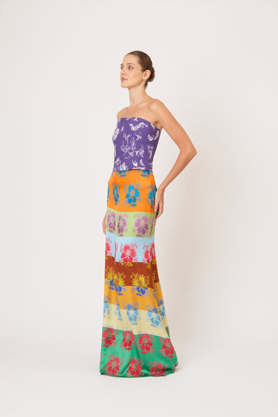 Slippery When Wet Skirt in Hibiscus Jacquard Silk Stripe