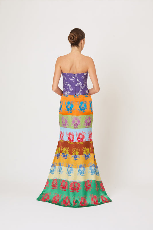Slippery When Wet Skirt in Hibiscus Jacquard Silk Stripe