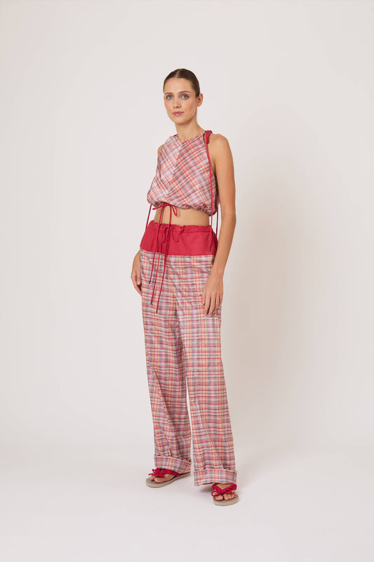 Draw Me Closer Pant in Ombre Plaid Silk Taffeta