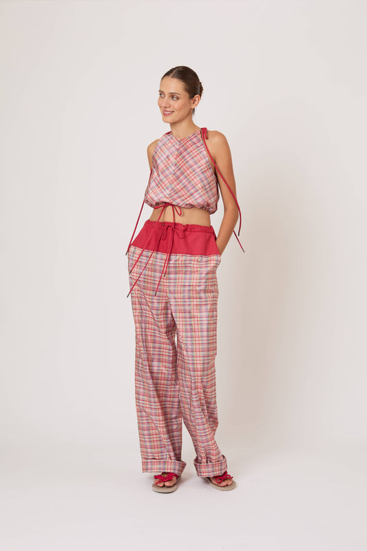 Draw Me Closer Top in Ombre Plaid Silk Taffeta