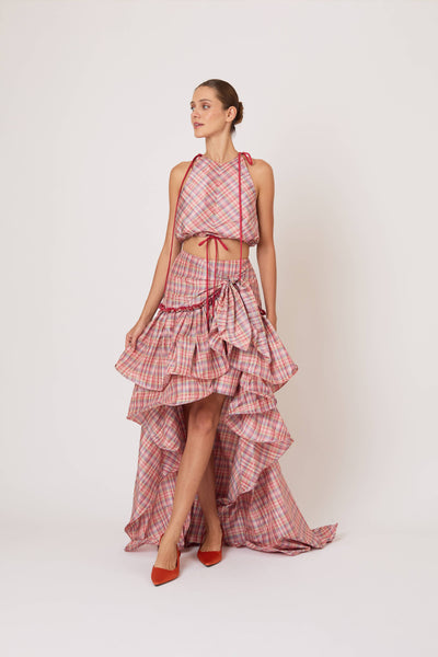 Ruffled Flouncy Ball Skirt in Ombre Plaid Silk Taffeta