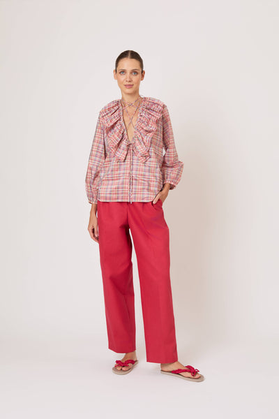Lion's Mane Top in Ombre Plaid Silk Taffeta
