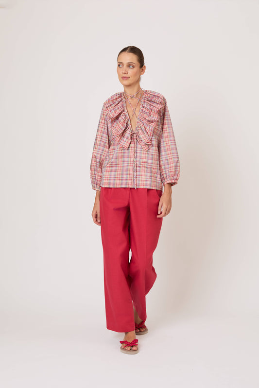 Lion's Mane Top in Ombre Plaid Silk Taffeta