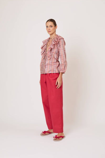 Lion's Mane Top in Ombre Plaid Silk Taffeta