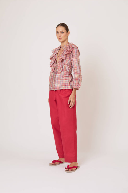 Lion's Mane Top in Ombre Plaid Silk Taffeta