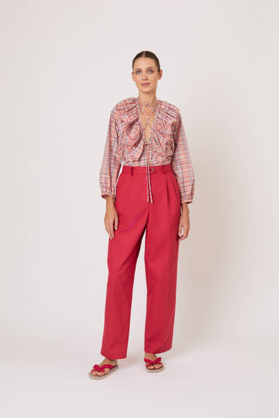 Lion's Mane Top in Ombre Plaid Silk Taffeta