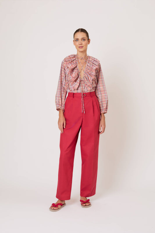 Lion's Mane Top in Ombre Plaid Silk Taffeta