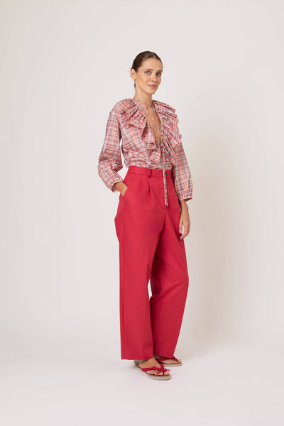 Lion's Mane Top in Ombre Plaid Silk Taffeta