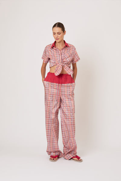 Tailored Tie Me Up, Tie Me Button Down in Ombre Plaid Silk Taffeta