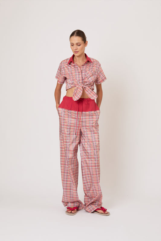 Tailored Tie Me Up, Tie Me Button Down in Ombre Plaid Silk Taffeta