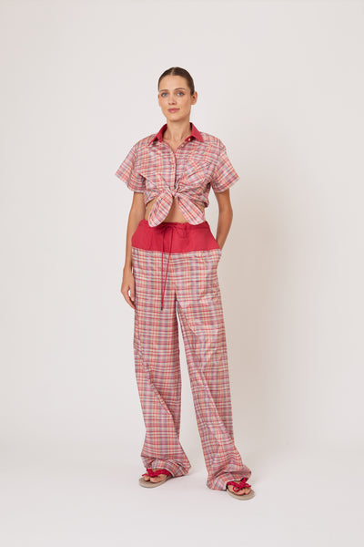 Tailored Tie Me Up, Tie Me Button Down in Ombre Plaid Silk Taffeta