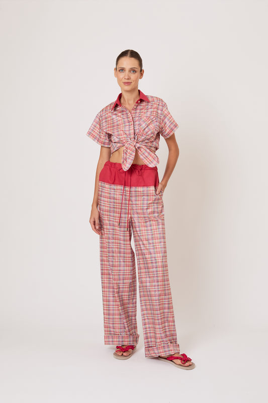 Tailored Tie Me Up, Tie Me Button Down in Ombre Plaid Silk Taffeta