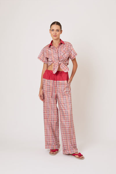 Draw Me Closer Pant in Ombre Plaid Silk Taffeta