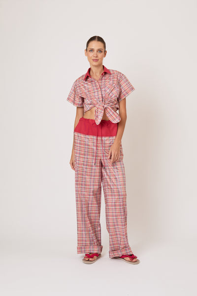 Tailored Tie Me Up, Tie Me Button Down in Ombre Plaid Silk Taffeta