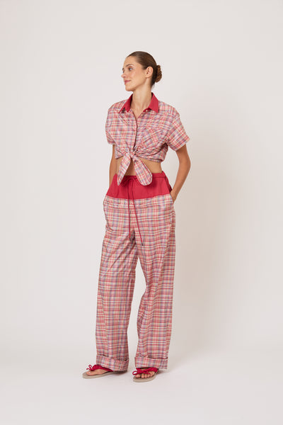 Tailored Tie Me Up, Tie Me Button Down in Ombre Plaid Silk Taffeta