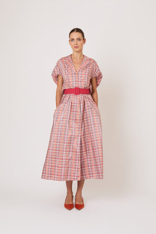 Wind at Your Back Dress in Ombre Plaid Silk Taffeta