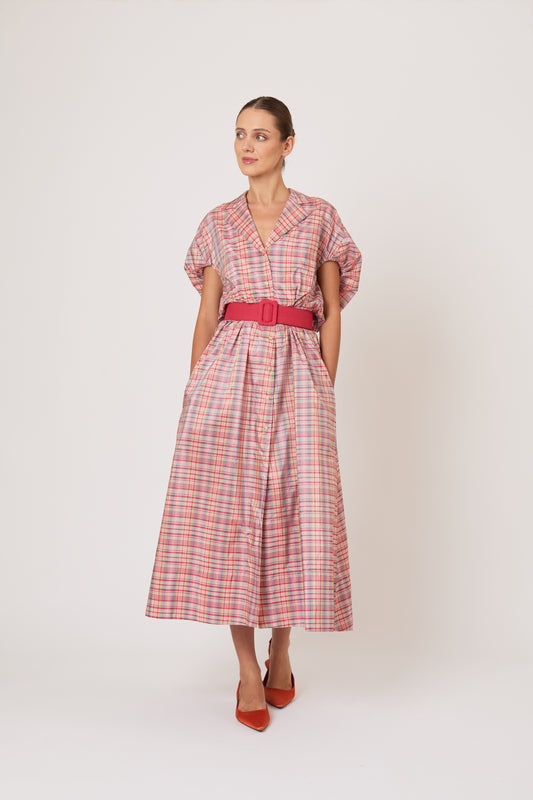 Wind at Your Back Dress in Ombre Plaid Silk Taffeta