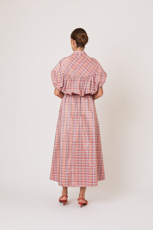 Wind at Your Back Dress in Ombre Plaid Silk Taffeta