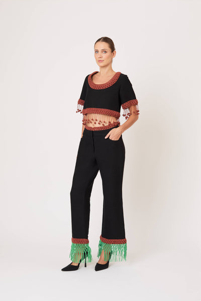Macrame Pizzants Pant in Ridged Linen