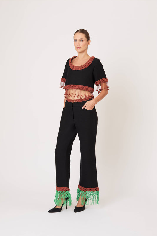 Macrame Pizzants Pant in Ridged Linen