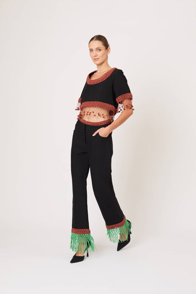 Macrame Pizzants Pant in Ridged Linen