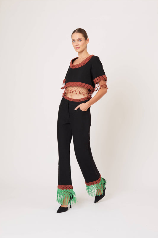 Macrame Pizzants Pant in Ridged Linen