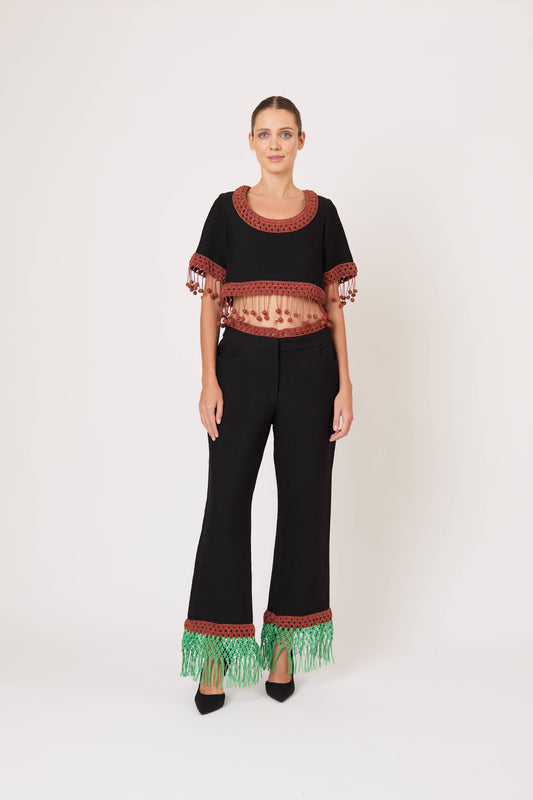 Macrame Pizzants Pant in Ridged Linen