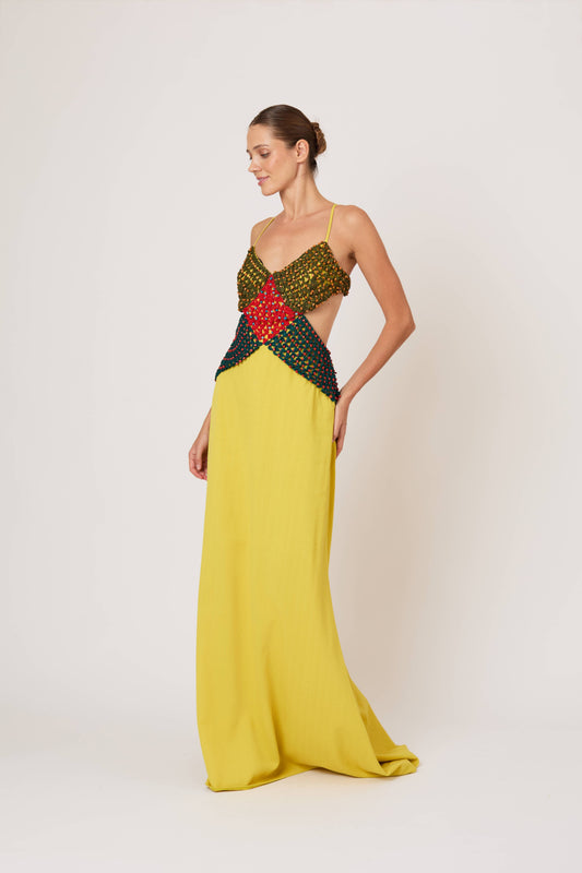 Crochet Crossing Gown in Spongy Crepe