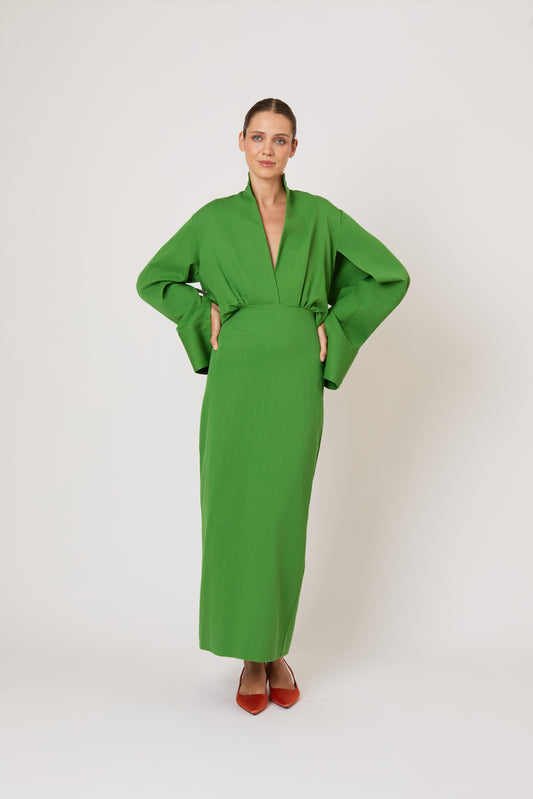 Just a Small Gathering Open Back Dress in Spongy Crepe Grass Green / 6