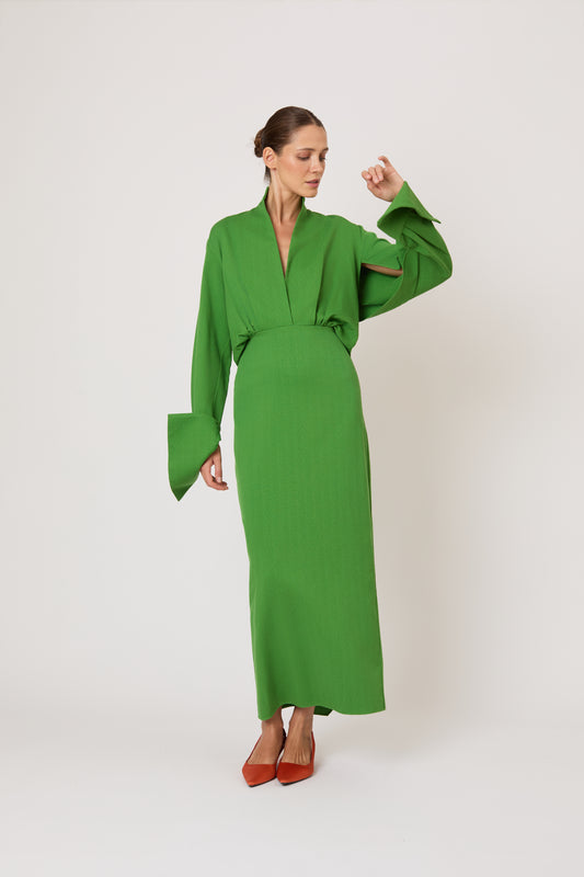 Just a Small Gathering Open Back Dress in Spongy Crepe Grass Green / 6