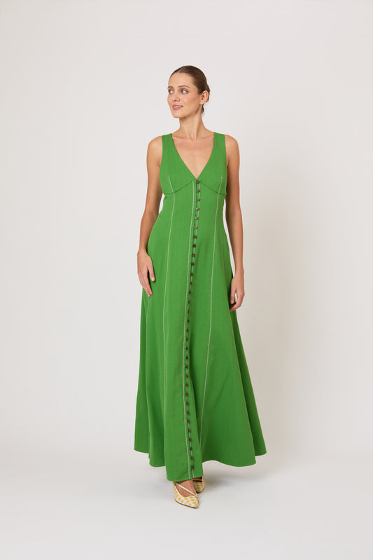 Row, Row, Row Your Buttons Dress in Spongy Crepe