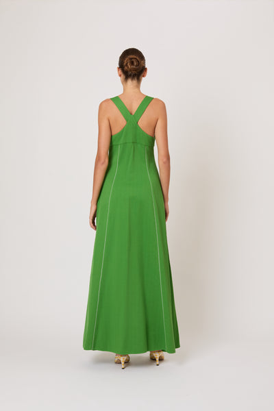 Row, Row, Row Your Buttons Dress in Spongy Crepe