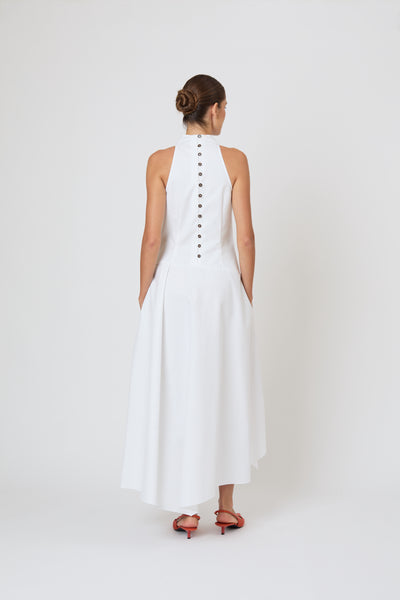 Dropped & Dramatic Dress in Swiss Pique Cotton