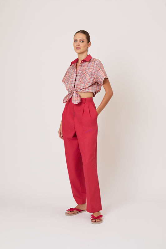 Tailored Tie Me Up, Tie Me Button Down in Ombre Plaid Silk Taffeta