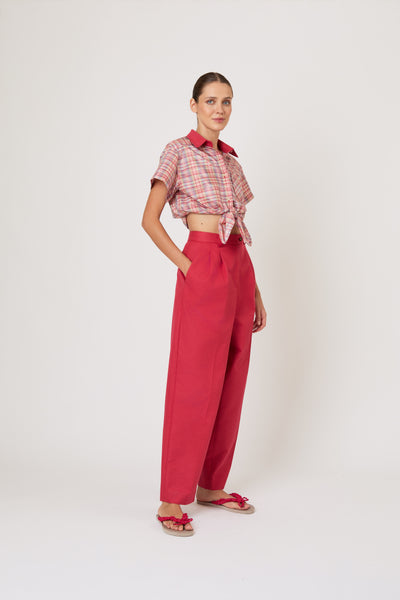 Tailored Tie Me Up, Tie Me Button Down in Ombre Plaid Silk Taffeta