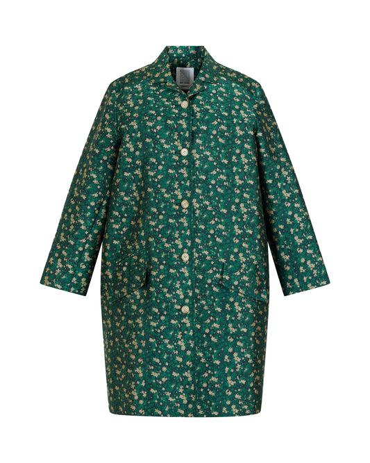 Car Coat in Mini Floral Jacquard