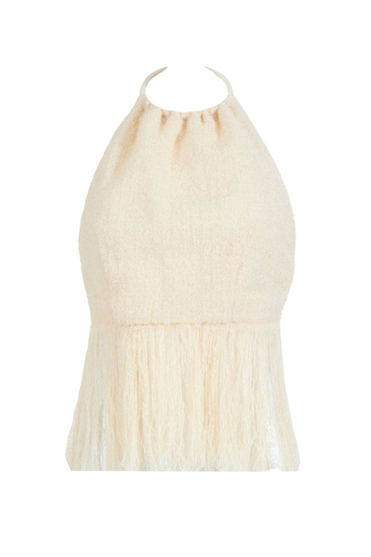 Fringe Halter Top in Tropical Wool Boucle