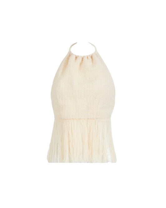 Fringe Halter Top in Tropical Wool Boucle