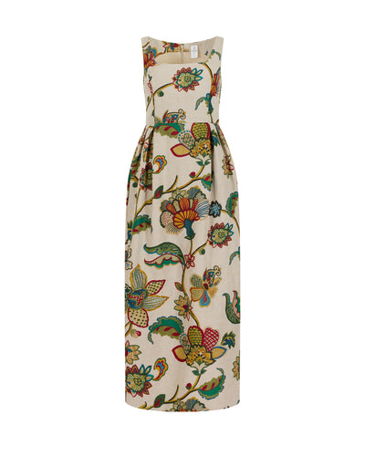 Sleeveless Peg Dress in Linen Floral Tapestry